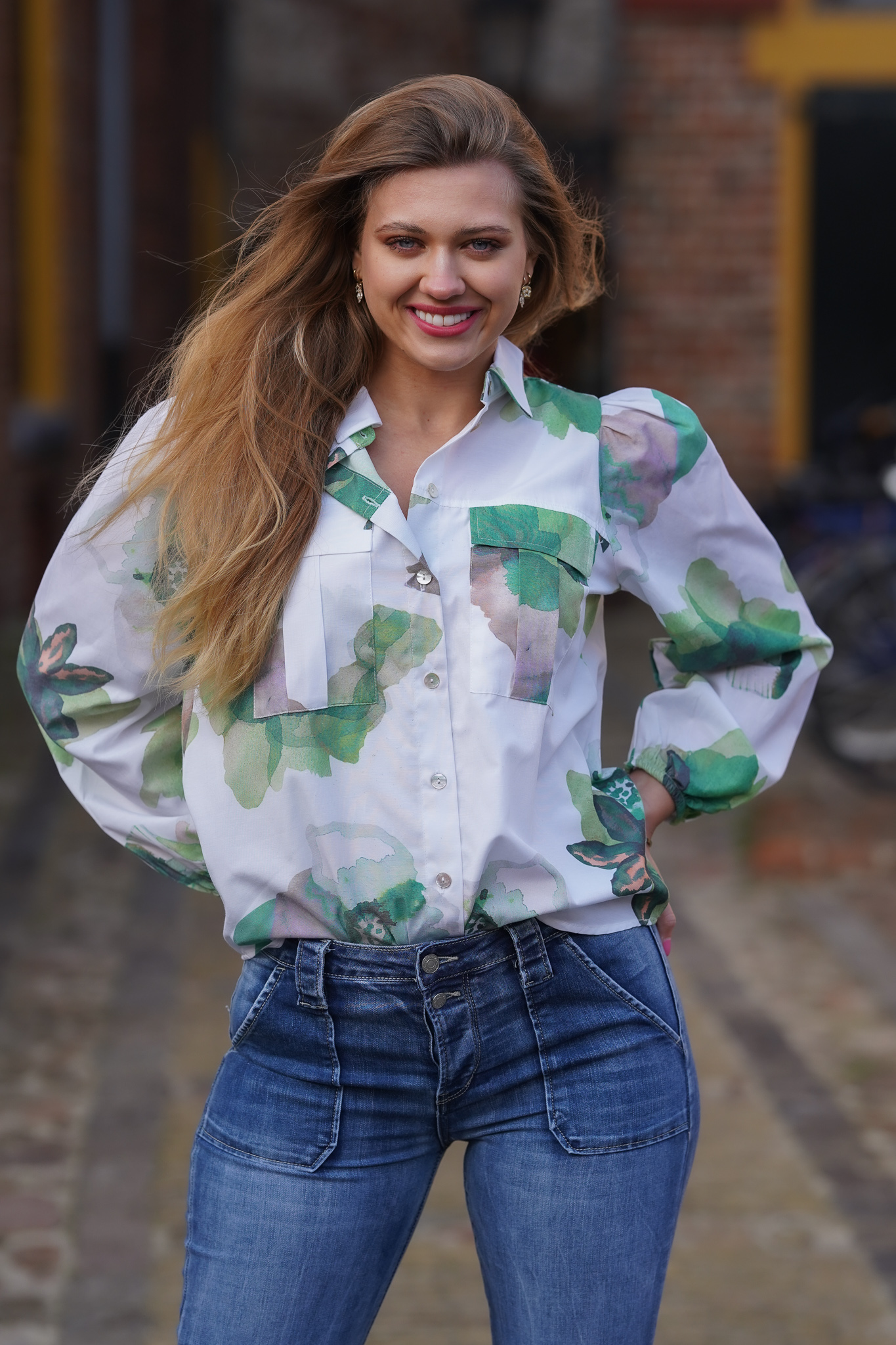 Blouse Sisters Point Maza white green met grote - - Muts