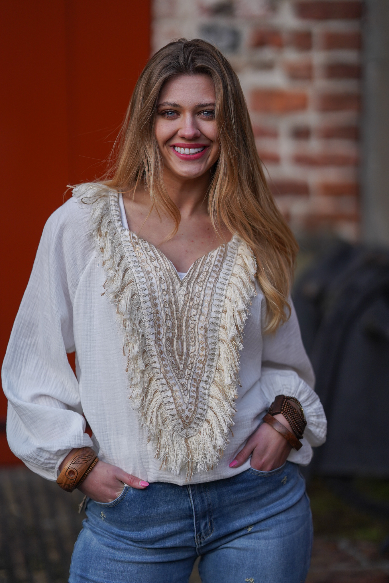 Ibiza bohemian blouse kwastjes - wit goud - Muts Fashion